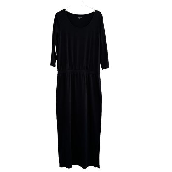 Garnet Hill Dresses & Skirts - Garnet Hill Midi Dress Large Black Easy Knit Scoop Neck Organic Pima Cotton